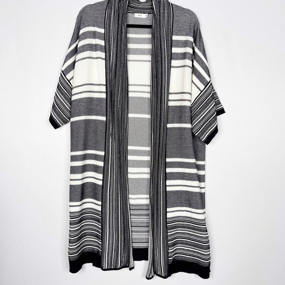 Vince Womens Medium M Black White Multi Striped Cardigan Sweater Open Front Long